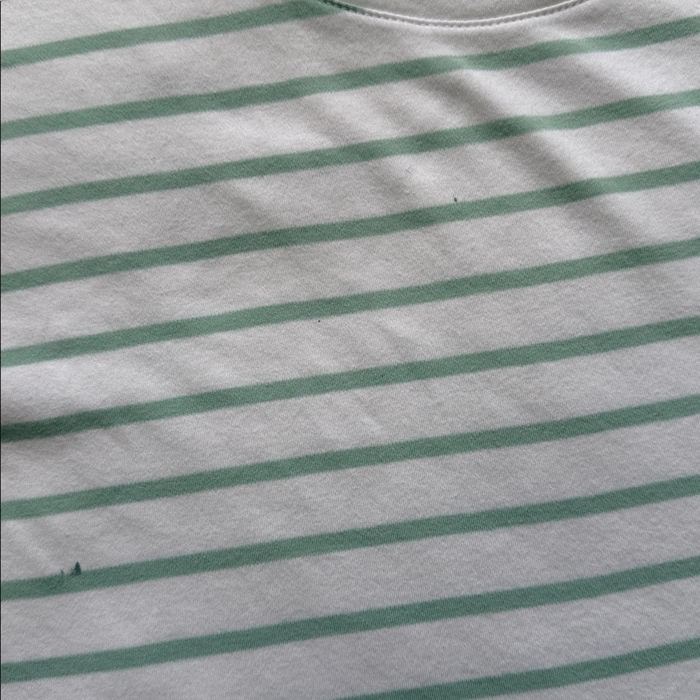 Lake Pajamas Pima Cotton Crewneck Short Sleeve Striped Green White Tee - Picture 3 of 7